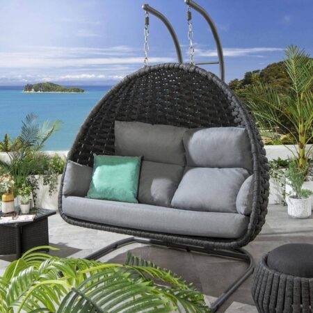 Outdoor Double Hanging Egg Chair 2 Seater Garden Swing - Grey