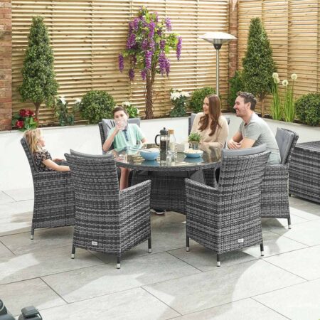 Sienna 6 Seat Dining Set - 1.3m Round Table - Grey